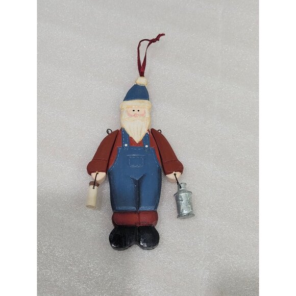 Wood Hand Painted Santa Ornament Farmer Milk Farmhouse Christmas Movable Arms 6" - Picture 1 of 7